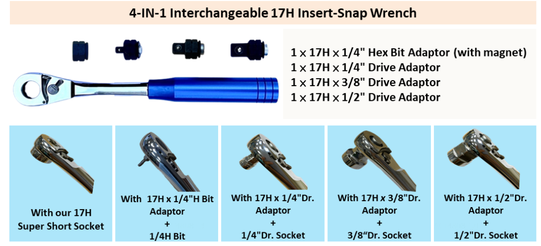 ATW6201 Interchangeable Insert-Snap Ratchet Wrench Set